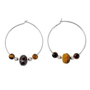 Estate Sterling Silver 925 Tiger's Eye Beaded Hoop Earrings